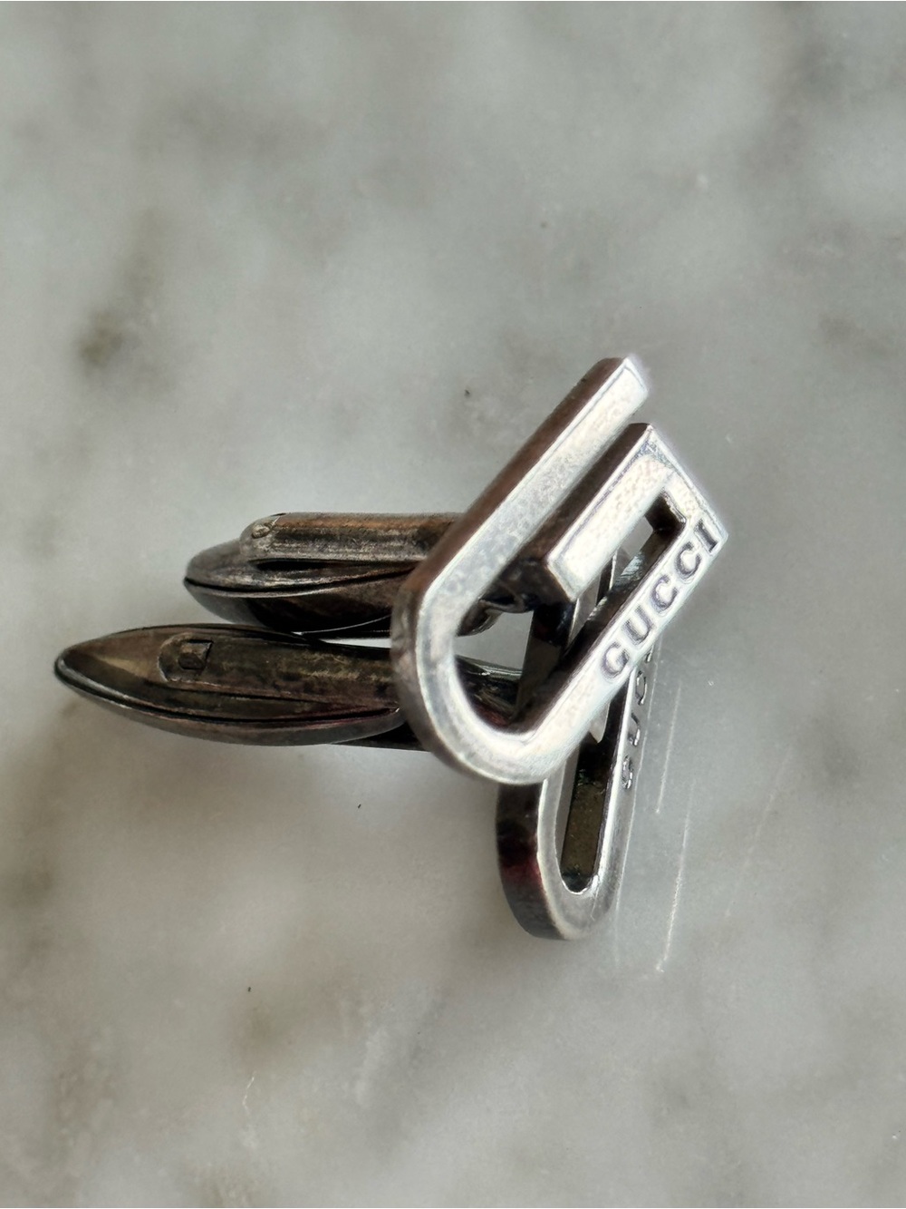 Vintage Gucci Sterling Silver Stylized G Logo Cufflinks Engraved Minimalist